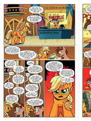 Size: 720x960 | Tagged: safe, idw, applejack, tadwell, earth pony, pony, friends forever #15, g4, my little pony: friends forever, spoiler:comic, butt, comic, female, glasses, idw advertisement, male, mare, plot, preview, stallion, swirly glasses