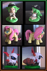 Size: 857x1309 | Tagged: safe, artist:kosenwing, fluttershy, larvesta, g4, customized toy, irl, n, natural harmonia gropius, photo, pokémon, sculpture