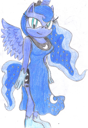 Size: 2398x3493 | Tagged: safe, artist:jcmx, princess luna, anthro, g4, female, high res, solo, sonic the hedgehog (series), sonicified, traditional art