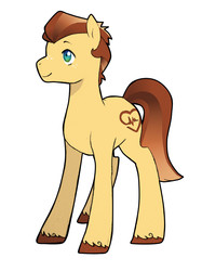 Size: 2378x3173 | Tagged: safe, artist:kianamai, oc, oc only, oc:copper, pony, kilalaverse, freckles, high res, male, next generation, offspring, offspring's offspring, parent:oc:amber lily, parent:oc:golden delicious, parents:oc x oc, simple background, smiling, solo, stallion, unshorn fetlocks, white background