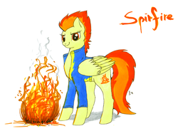 Size: 2618x2005 | Tagged: safe, artist:slim-shady, spitfire, g4, female, fire, high res, solo, spitfiery, traditional art