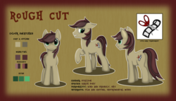 Size: 1183x676 | Tagged: safe, artist:ask-bluehorizon, oc, oc only, oc:rough cut, earth pony, pony, male, reference sheet, solo, stallion