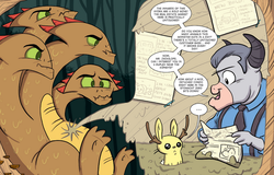 Size: 959x613 | Tagged: safe, artist:katie cook, idw, official comic, mr. jackalope, well-to-do, hydra, jackalope, g4, spoiler:comic, spoiler:comic28, ..., cute, cute vore, eaten alive, fetish fuel, indigestion, internal, multiple heads, predation, stomach acid, vore