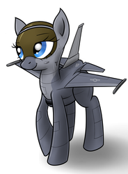 Size: 1320x1789 | Tagged: safe, artist:jh, oc, oc only, oc:falcon, original species, plane pony, pony, bedroom eyes, eyelashes, f-16 fighting falcon, plane, raised hoof, smiling, solo