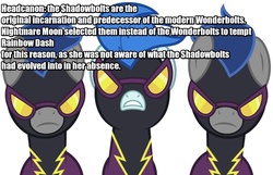 Size: 900x581 | Tagged: safe, descent, nightshade, g4, fanon, headcanon, image macro, meme, meta, shadowbolts, text edit, wonderbolts