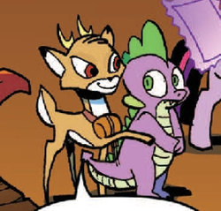 Size: 392x375 | Tagged: safe, edit, idw, official comic, bramble, spike, twilight sparkle, dragon, pony, friendship is magic #28, g4, spoiler:comic, :|, cropped, eye contact, fangs, levitation, looking at each other, magic, male, shipping fuel, smiling, smirk, telekinesis, wide eyes