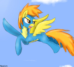 Size: 3600x3220 | Tagged: safe, artist:nadvgia, spitfire, g4, female, flying, high res, solo