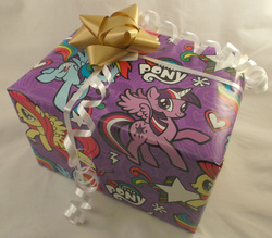 Size: 3193x2793 | Tagged: safe, artist:gryphyn-bloodheart, customized toy, gift wrap, gift wrapped, high res, irl, photo, toy, wrapping paper