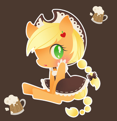 Size: 2791x2882 | Tagged: safe, artist:catseyeart, part of a set, applejack, g4, alcohol, blushing, bow, braid, braided tail, cider, clothes, cowboy hat, dress, female, food, hat, high res, maid, maidjack, mug, pixiv, solo