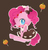 Size: 2791x2882 | Tagged: safe, artist:catseyeart, part of a set, pinkie pie, g4, apple, blushing, bow, brown background, caramel apple (food), caramel flavouring, clothes, cute, diapinkes, dress, female, food, hair bow, happy, high res, maid, no pupils, pinkie maid, pixiv, simple background, solo