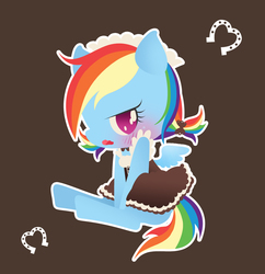 Size: 2791x2882 | Tagged: safe, artist:catseyeart, part of a set, rainbow dash, angry, blushing, bow, clothes, cute, dashabetes, dress, embarrassed, female, hair bow, horseshoes, maid, pixiv, rainbow dash always dresses in style, rainbow maid, simple background, solo, tsunderainbow, tsundere, unamused