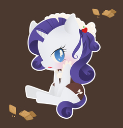 Size: 2791x2882 | Tagged: safe, artist:catseyeart, part of a set, rarity, pony, unicorn, g4, blushing, chocolate, clothes, dress, female, food, high res, maid, maidity, pixiv, solo