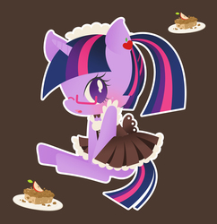 Size: 2791x2882 | Tagged: safe, artist:catseyeart, part of a set, twilight sparkle, pony, unicorn, g4, blushing, bow, clothes, dress, female, glasses, high res, maid, maidlight sparkle, pixiv, ponytail, solo, unicorn twilight