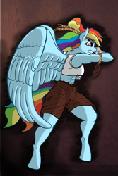 Size: 2000x3000 | Tagged: safe, artist:tatemil, rainbow dash, anthro, g4, abs, bra, clothes, female, high res, martial arts, muay thai, solo, sports bra