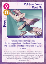 Size: 600x828 | Tagged: safe, artist:pixel-prism, maud pie, earth pony, pony, twilight sparkle's secret shipfic folder, g4, badass, card, female, rainbow power, rainbow power-ified, solo, sunburst background