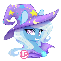 Size: 800x800 | Tagged: safe, artist:lolopan, trixie, pony, unicorn, g4, female, grin, hat, mare, portrait, smiling, solo, trixie's hat