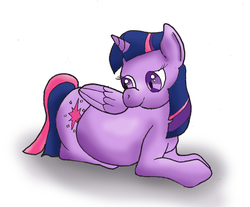 Size: 1181x980 | Tagged: safe, artist:seenty, twilight sparkle, alicorn, pony, g4, belly, female, looking back, mare, pregnant, prone, smiling, solo, twilight sparkle (alicorn)