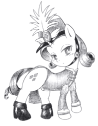 Size: 521x666 | Tagged: safe, artist:auntie_grub, rarity, pony, unicorn, g4, ancient wonderbolts uniform, female, grayscale, monochrome, sgt. rarity, solo