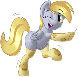 Size: 1530x1526 | Tagged: safe, artist:january3rd, derpy hooves, pony, g4, bipedal, clothes, cute, derpabetes, female, rearing, simple background, socks, solo, transparent background, wink