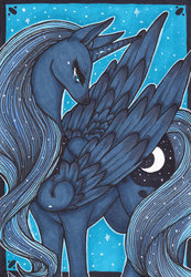 Size: 600x866 | Tagged: safe, artist:samurainataku, princess luna, g4, female, solo, traditional art