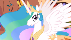 Size: 1366x768 | Tagged: safe, screencap, princess celestia, alicorn, pony, g4, lesson zero, ethereal mane, female, mare, solo, spread wings, wings