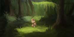 Size: 4000x2000 | Tagged: safe, artist:fuzzyfox11, scootaloo, g4, female, forest, scenery, solo