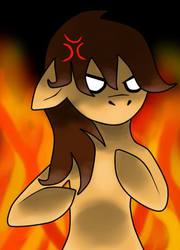 Size: 392x545 | Tagged: safe, artist:baliniosnow, oc, oc only, oc:maría teresa de los ponyos paguetti, earth pony, pony, angry, earth pony oc, fire, floppy ears, solo