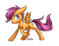 Size: 900x708 | Tagged: safe, artist:moenkin, scootaloo, g4, female, signature, simple background, solo, transparent background