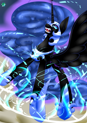 Size: 1024x1446 | Tagged: safe, artist:alenakot, nightmare moon, g4, female, open mouth, solo, spread wings