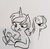 Size: 2264x2241 | Tagged: safe, artist:glacierclear, bon bon, lyra heartstrings, sweetie drops, oc, oc:anon, g4, action figure, bon bon is not amused, frown, high res, monochrome, paintbrush, sketch, tongue out, traditional art, unamused