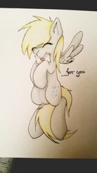 Size: 720x1280 | Tagged: safe, artist:xlwolfylx, derpy hooves, pegasus, pony, g4, ear fluff, eyes closed, female, flying, letter, mare, mouth hold, solo, traditional art