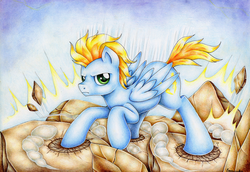 Size: 3490x2400 | Tagged: safe, artist:evomanaphy, oc, oc only, oc:skybolt, pegasus, pony, colored pencil drawing, high res, solo, traditional art