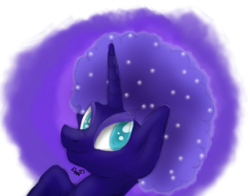 Size: 462x362 | Tagged: safe, artist:elppa, nightmare moon, pony, g4, afro, alternate hairstyle, female, looking at you, portrait, simple background, smiling, solo, transparent background