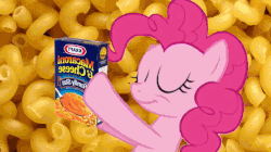 Size: 637x356 | Tagged: safe, artist:bvids, pinkie pie, g4, animated, female, image macro, kraft dinner, macaroni and cheese, meme, solo, wat