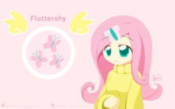 Size: 2520x1575 | Tagged: safe, artist:howxu, fluttershy, human, g4, clothes, female, humanized, solo, sweater, sweatershy