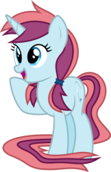 Size: 6400x9847 | Tagged: safe, artist:parclytaxel, oc, oc only, oc:tail period, pony, unicorn, .svg available, absurd resolution, faic, gasp, hair tie, long tail, raised hoof, simple background, smiling, solo, transparent background, vector