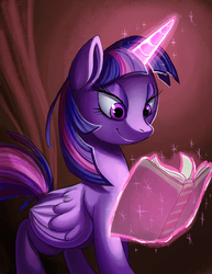 Size: 2500x3236 | Tagged: safe, artist:shira-hedgie, twilight sparkle, alicorn, pony, g4, book, female, high res, magic, mare, reading, solo, twilight sparkle (alicorn)