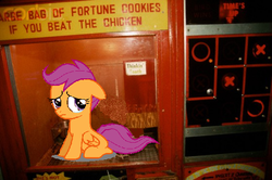 Size: 560x372 | Tagged: safe, scootaloo, chicken, pegasus, pony, g4, 1000 hours in ms paint, arcade, female, filly, ms paint, scootabuse, scootachicken, solo, tic tac toe