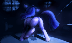 Size: 5000x3018 | Tagged: safe, artist:sharpieboss, twilight sparkle, pony, unicorn, g4, butt, dancing, dock, featureless crotch, female, fluffy, golden oaks library, high res, mare, night, plot, solo, underhoof