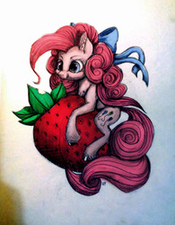 Size: 452x579 | Tagged: safe, artist:runettamontbelle, pinkie pie, g4, cute, female, solo, strawberry