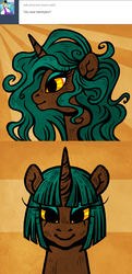Size: 600x1236 | Tagged: safe, artist:malliya, oc, oc only, oc:goldy loots, pony, ask goldy loots, alternate hairstyle, female, hair, mare, solo