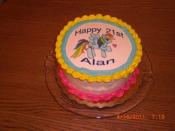 Size: 1600x1200 | Tagged: safe, rainbow dash, g4, birthday, cake, irl, photo, text