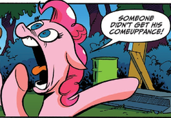 Size: 278x192 | Tagged: safe, idw, official comic, pinkie pie, g4, spoiler:comic, spoiler:comic28, pointing, reaction image, revenge, yelling