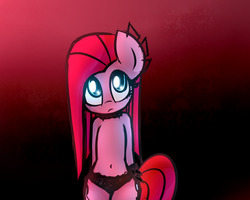 Size: 2000x1600 | Tagged: safe, artist:heavymetalbronyyeah, pinkie pie, earth pony, pony, semi-anthro, g4, belly button, bipedal, black underwear, clothes, female, frilly underwear, metal mena, panties, pinkamena diane pie, solo, standing, underwear