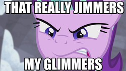 Size: 800x450 | Tagged: safe, edit, edited screencap, screencap, starlight glimmer, pony, g4, the cutie map, angry, bust, caption, close-up, female, glare, gritted teeth, image macro, jimmies, mare, meme, reaction image, solo