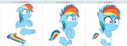 Size: 764x274 | Tagged: safe, artist:megarainbowdash2000, rainbow dash, pegasus, pony, g4, adult foal, age progression, age regression, baby, baby dash, diaper, diaper fetish, female, filly, filly rainbow dash, foal, growing up, juxtaposition, non-baby in diaper, scrunchy face, younger