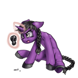 Size: 900x900 | Tagged: safe, artist:aphexangel, oc, oc only, pony, unicorn, clothes, concentrating, horseshoes, levitation, magic, solo, tongue out, unshorn fetlocks