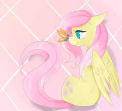 Size: 577x522 | Tagged: safe, artist:lustrous-dreams, fluttershy, butterfly, g4, butterfly on nose, female, insect on nose, solo