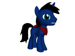 Size: 2000x1500 | Tagged: safe, artist:michal266, oc, oc only, oc:salvage, changeling, hybrid, pony, unicorn, 3d pony creator, bandana, cat eyes, fangs, male, solo, stallion