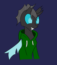 Size: 1881x2161 | Tagged: safe, artist:darklordsnuffles, oc, oc only, oc:#4330715, changeling, clothes, hoodie, smiling, solo